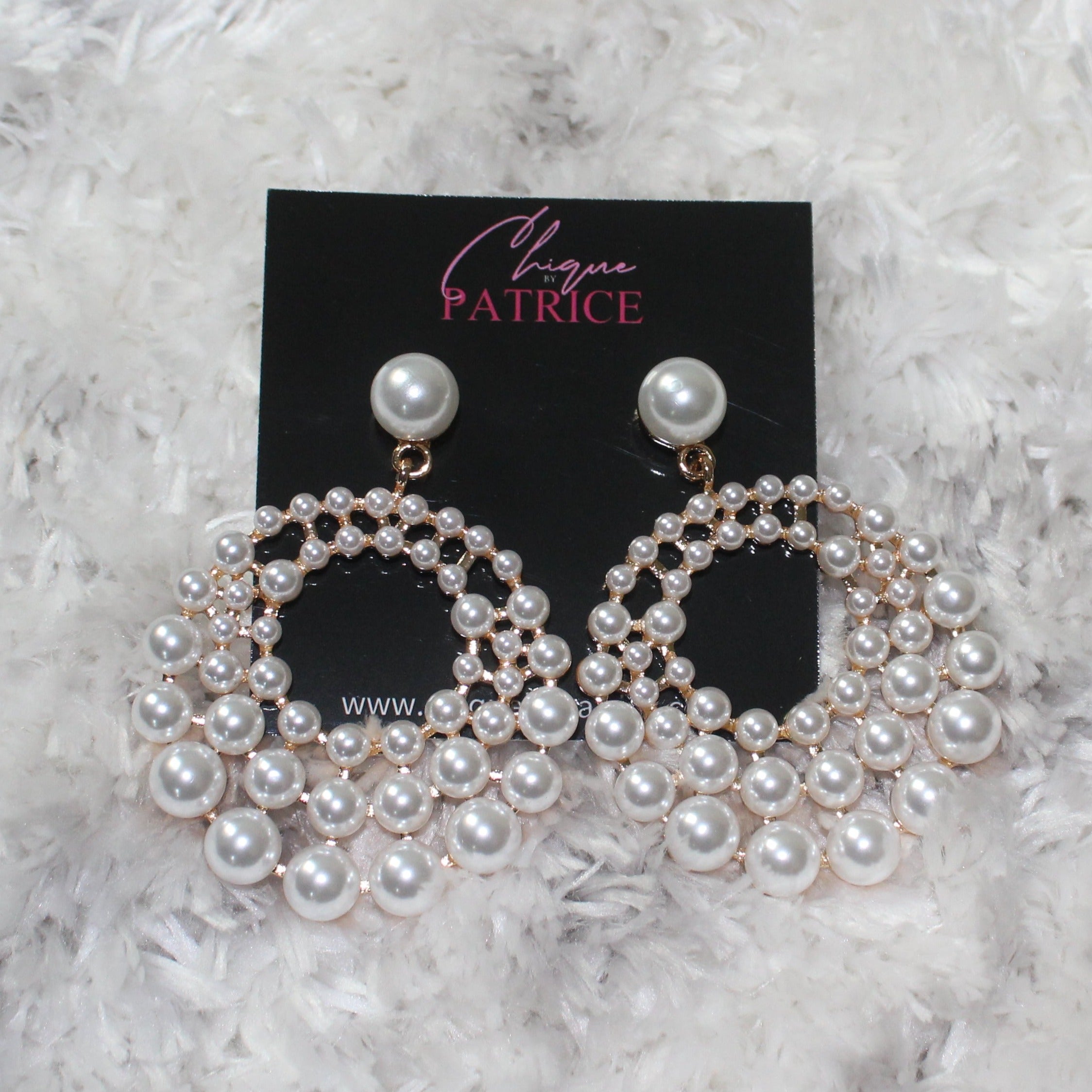 Large Shiny Geometric Pearl Earrings